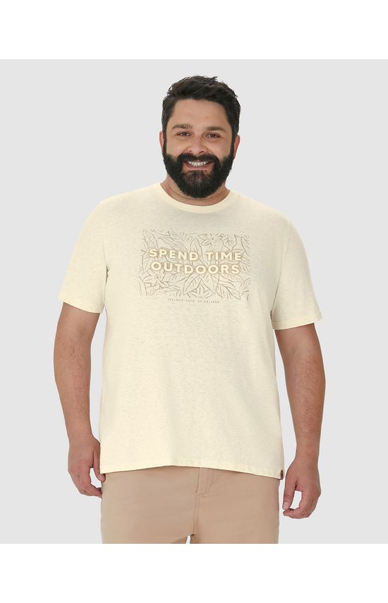 Camiseta Masculina Plus Size Spend Time Outdoors Em Malha Linho