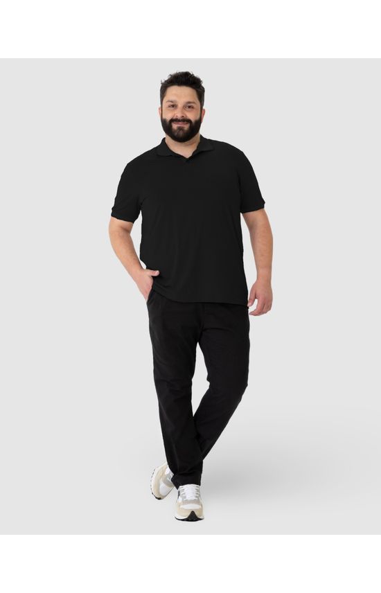Camisa Polo Masculina Plus Size Gola Retilínea Em Malha Texturizada
