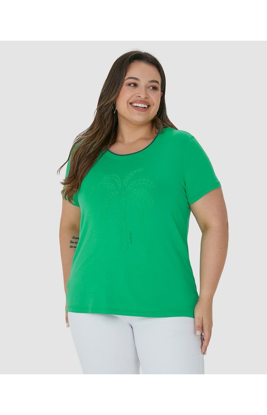 Camiseta Feminina Plus Size Coqueiro Em Viscose Stretch