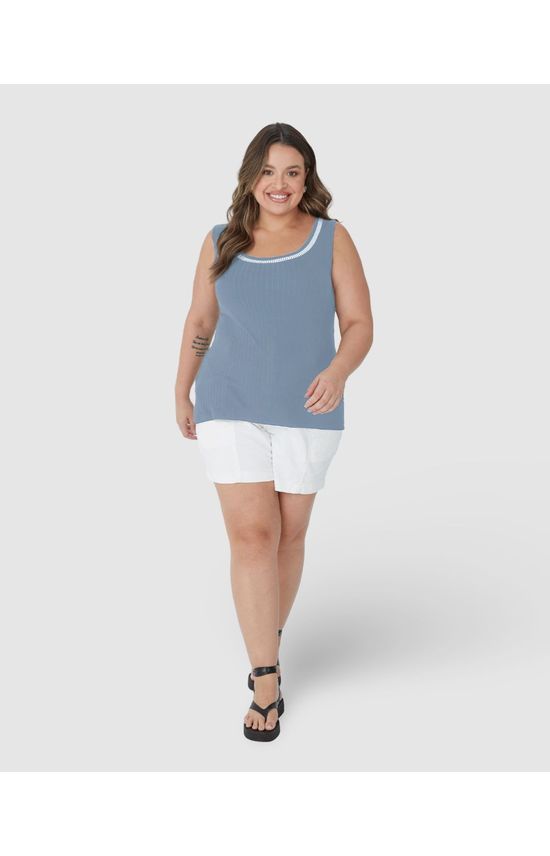Regata Básica Feminina Plus Size Decote Retilínea Em Malha Viscose Canelada
