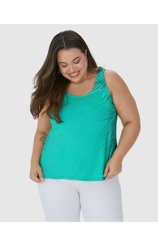 Regata Feminina Plus Size Estampa Localizada Em Malha Viscolinho Stretch