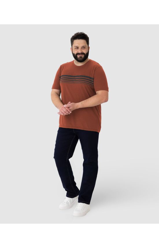 Camiseta Masculina Plus Size Established Listras Frontais Em Algodão