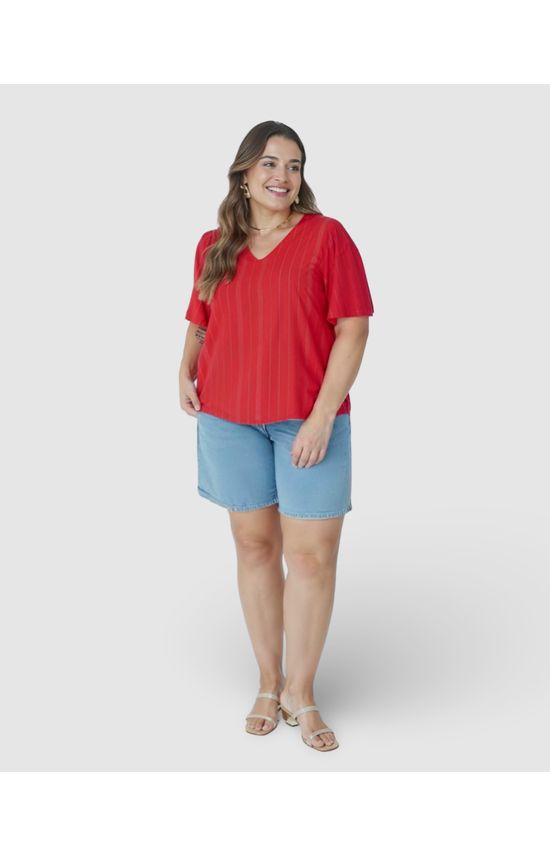 Blusa Feminina Plus Size Decote V Em Viscose Lurex