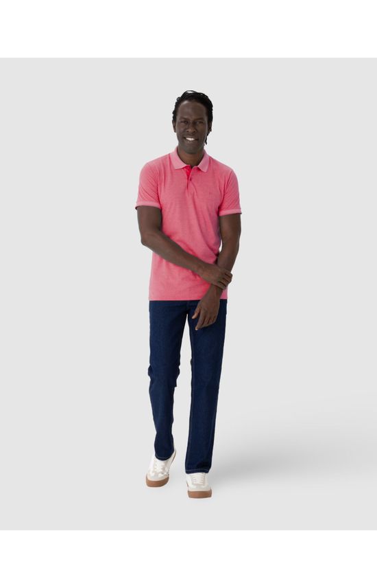 Camisa Polo Básica Masculina Slim Em Malha Rajada