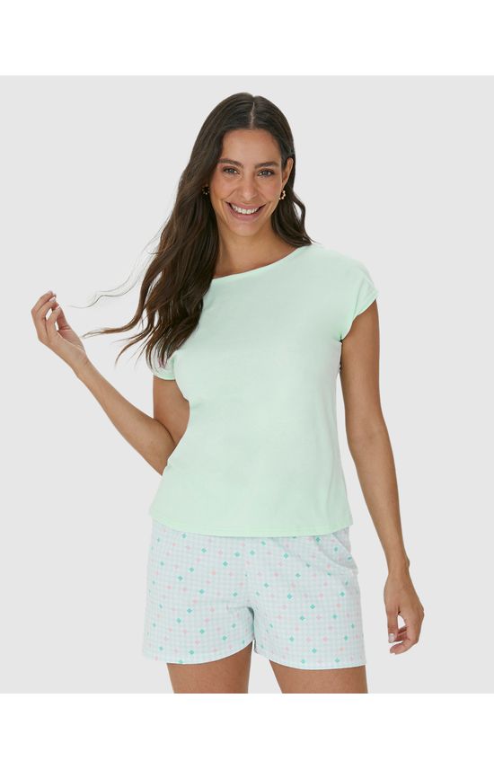 Pijama Feminino Shorts Estampado Cós Elástico Em Algodão