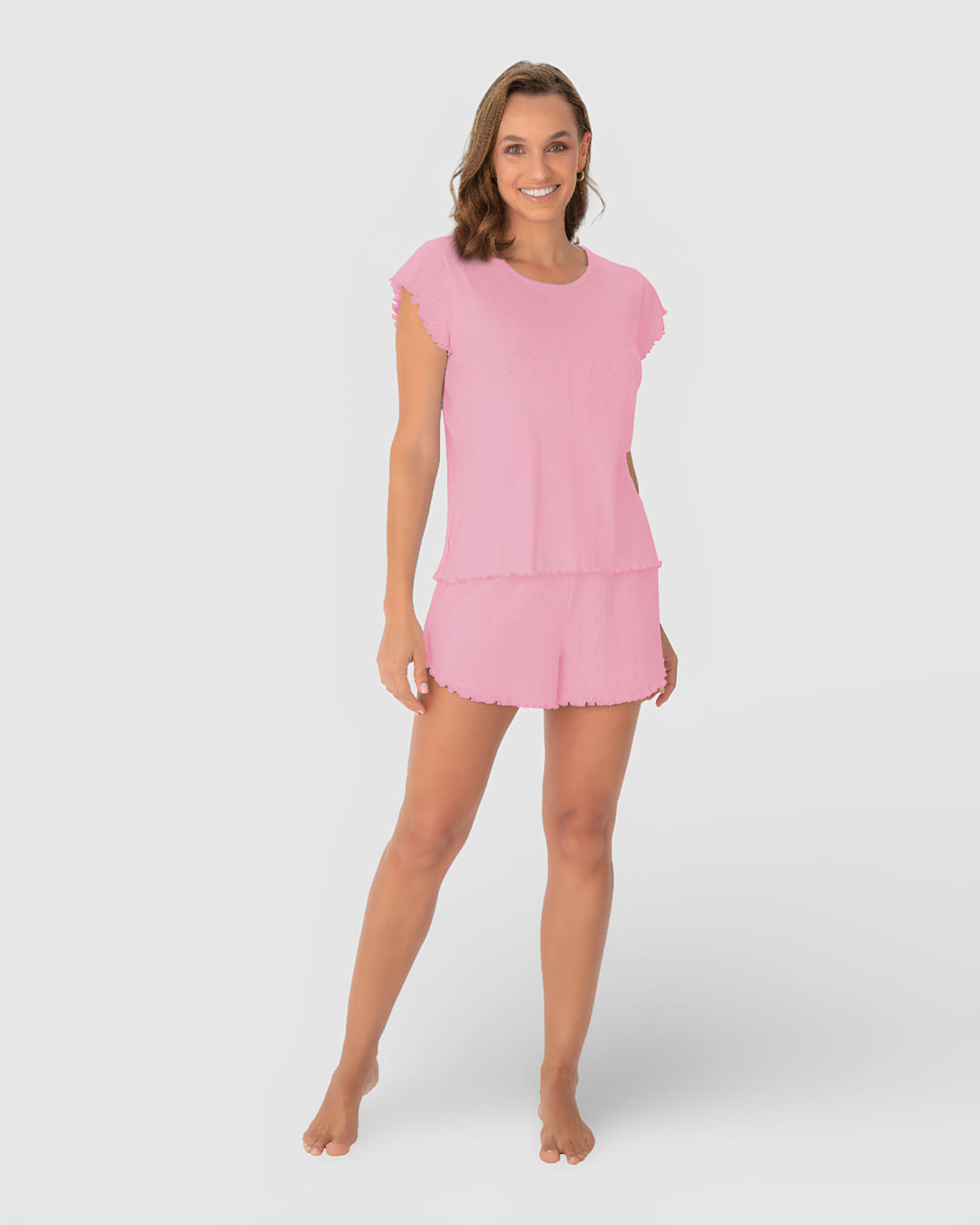 Pijama Feminino Costura Picot Em Malha Com Elastano - Imagem 4