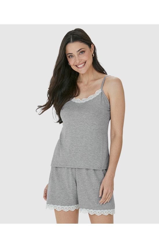 Pijama Feminino Decote V Com Renda Em Viscose Stretch
