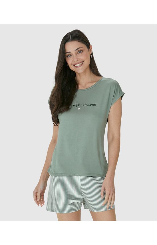 Pijama Feminino Think Happy Thoughts Em Viscose Stretch