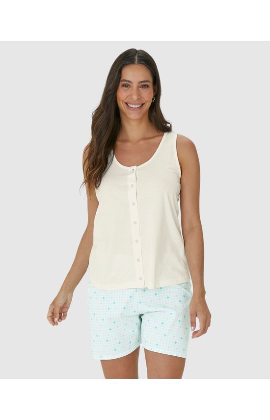 Pijama Feminino Regata Com Abertura Frontal Em Algodão