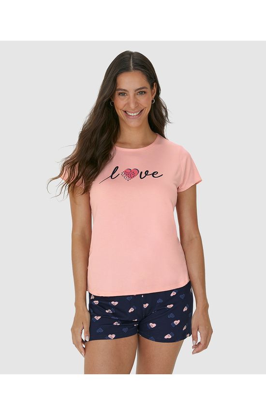 Pijama Feminino Shorts Estampada Com Cadarço Em Viscose Stretch