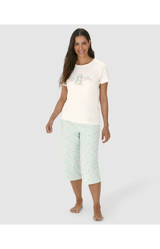 Pijama Feminino Calça Capri Estampada Em Algodão