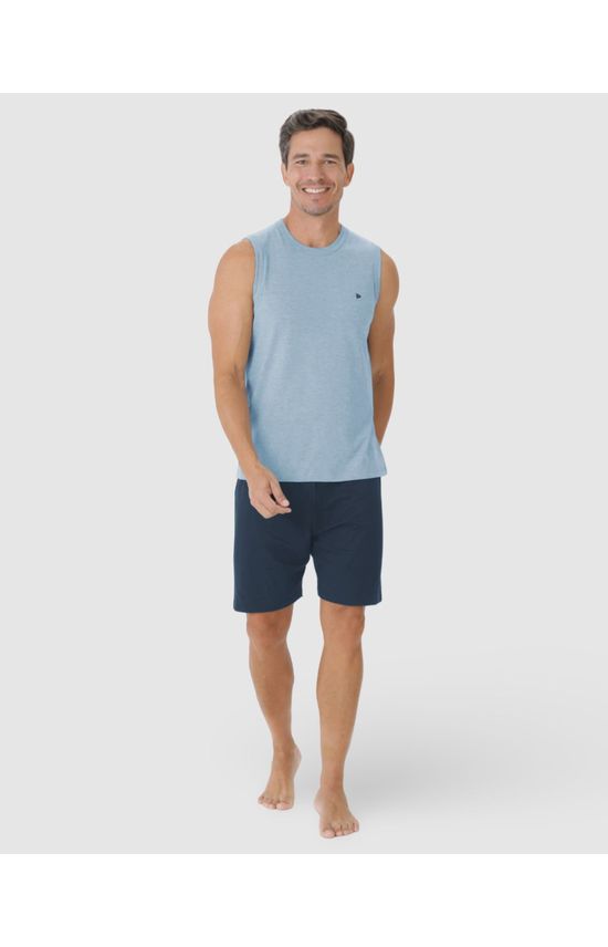 Pijama Masculino Regata Bordado Peitoral Em Algodão