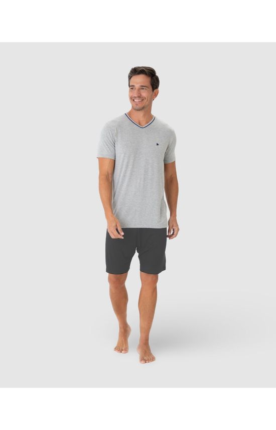 Pijama Masculino Camiseta Gola V Filete Em Viscose Stretch