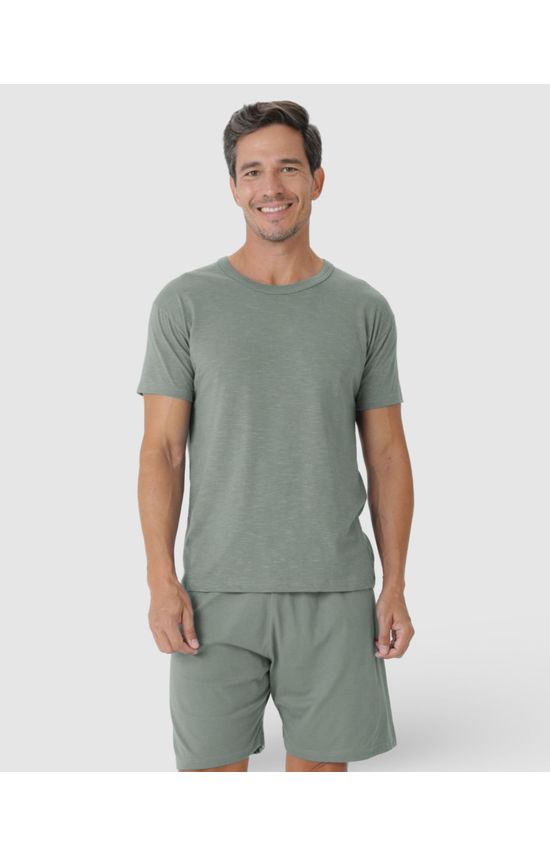 Pijama Masculino Camiseta Em Malha Listrada Eco