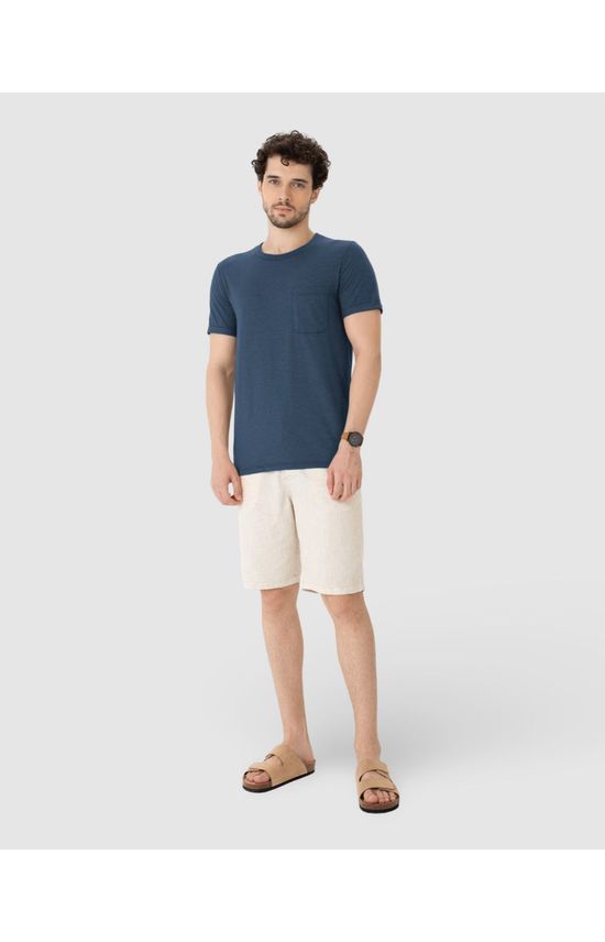 Camiseta Slim Masculina Bolso Peitoral Em Malha Mesclada