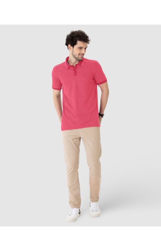 Camisa Polo Masculina Peitilho Frontal Em Malha Mesclada