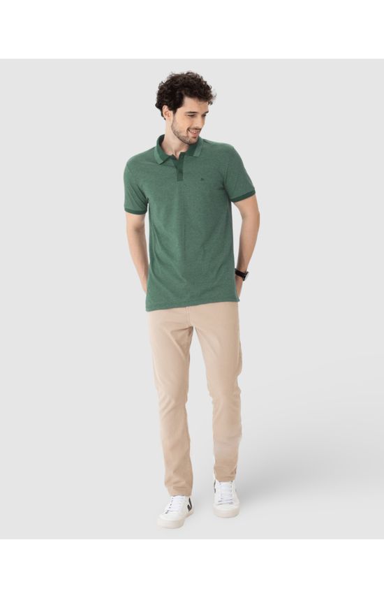 Camisa Polo Masculina Peitilho Frontal Em Malha Mesclada