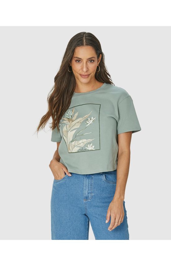 Camiseta Cropped Feminina Estampa Ilustrativa Em Algodão