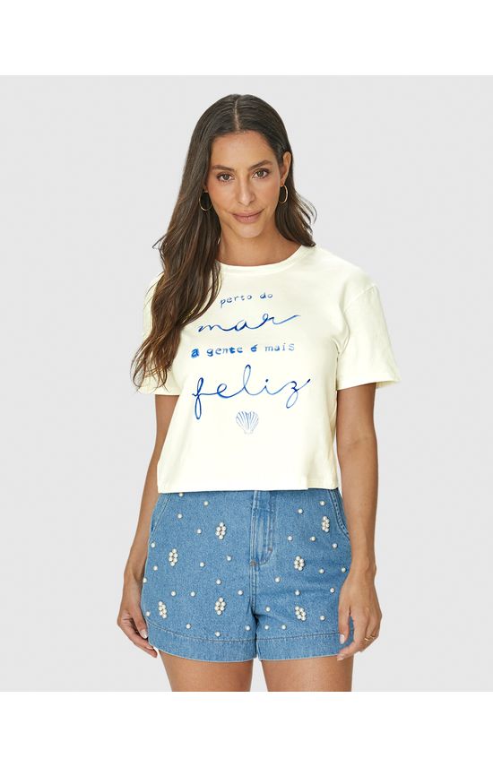 Camiseta Cropped Feminina Perto Do Mar Em Algodão