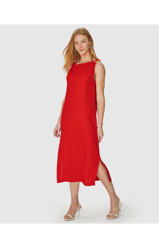 Vestido Reto Feminino Torção No Ombro Em Viscolinho
