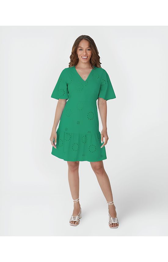 Vestido Feminino Manga Ampla Em Laise Algodão