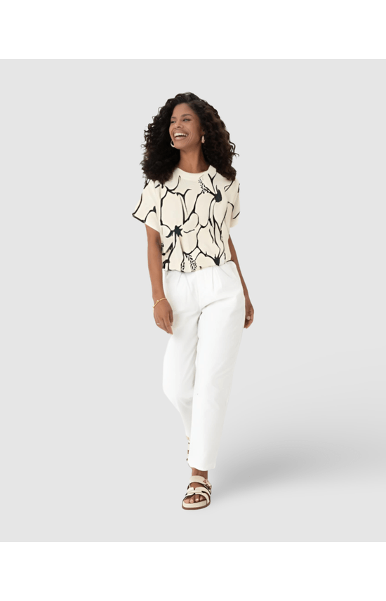 Blusa Feminina Manga Curta Estampa Floral Em Algodão