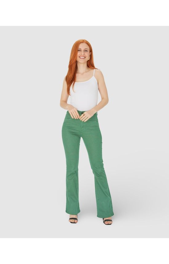 Calça Flare Feminina Cintura Alta Em Sarja Com Elastano
