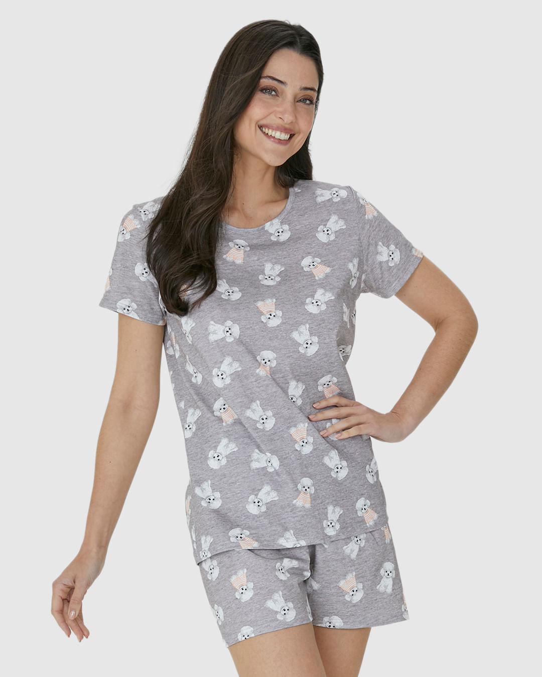 Pijama Feminino Blusa E Shorts Estampado Em Algodão