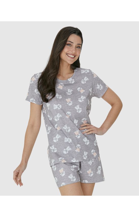 Pijama Feminino Blusa E Shorts Estampado Em Algodão