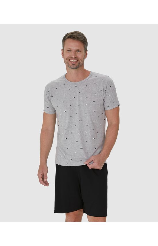 Pijama Masculino Camiseta Estampada Em Malha Mescla