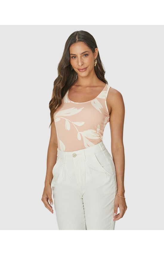 Regata Feminina Decote Redondo Estampada Em Viscose Stretch