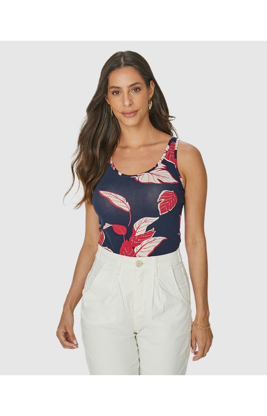 Regata Feminina Decote Redondo Estampada Em Viscose Stretch