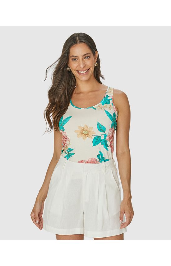 Regata Feminina Decote Redondo Estampada Em Viscose Stretch