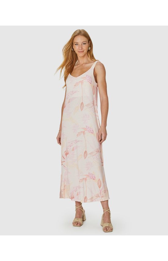 Vestido Midi Feminino Estampado Decote V Em Malha Viscolinho Stretch