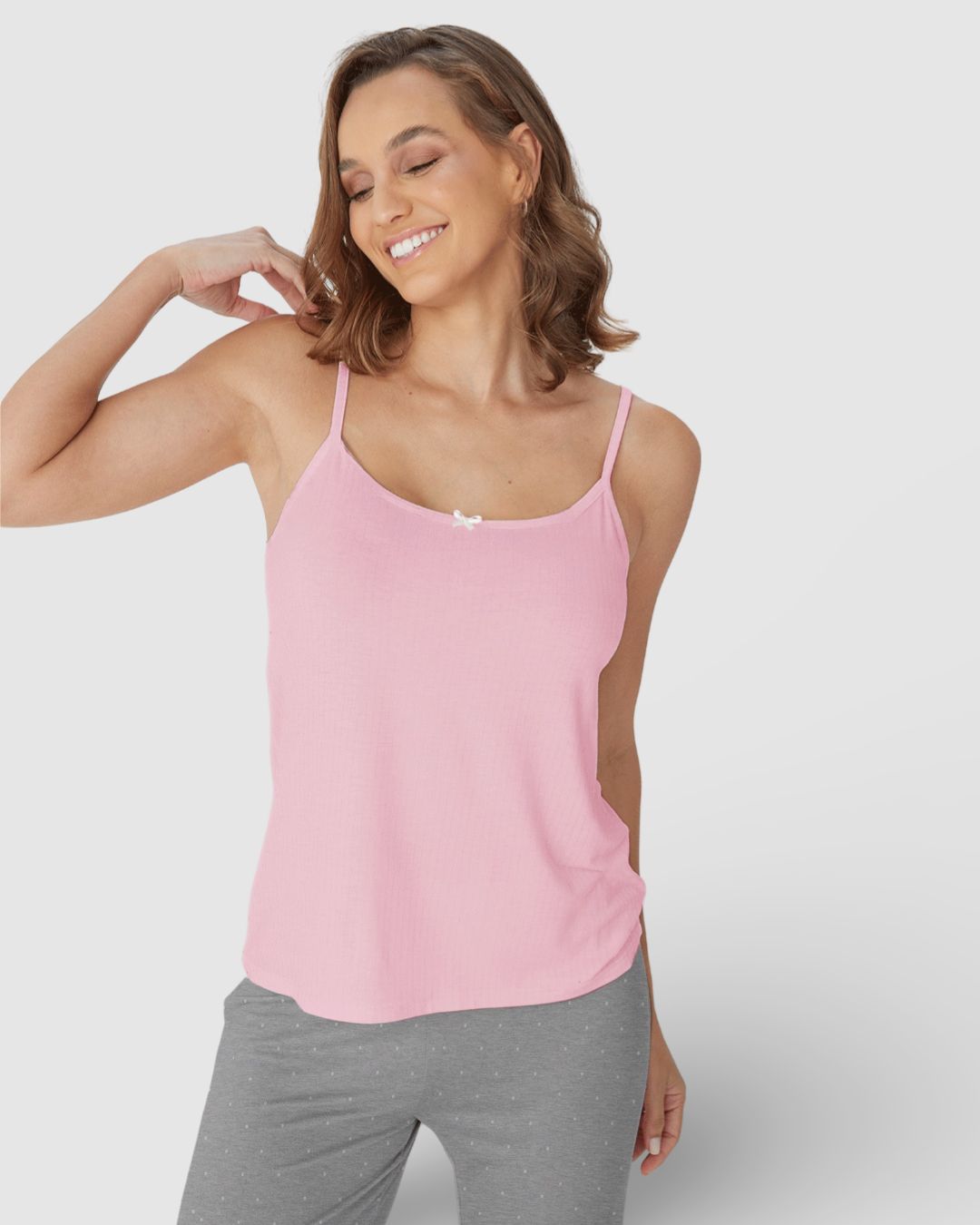 Regata Feminina De Pijama Alça Fina Em Malha Viscose Stretch - Imagem 6