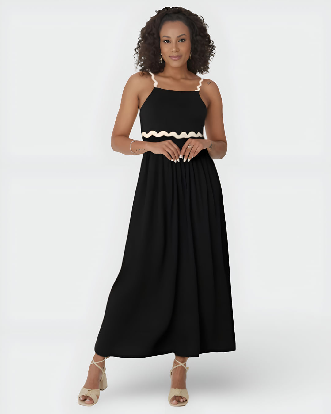 Vestido Longo Feminino Alça Sianinha Em Viscose - Imagem 6