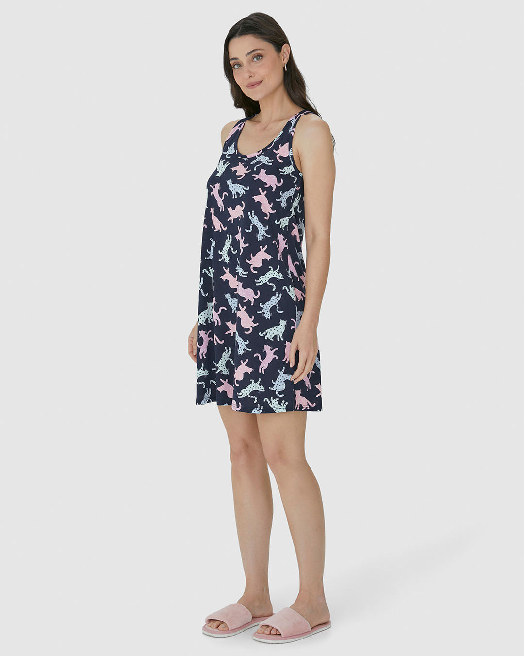 Camisola Feminina Estampa Felinos Em Algodão - Imagem 2
