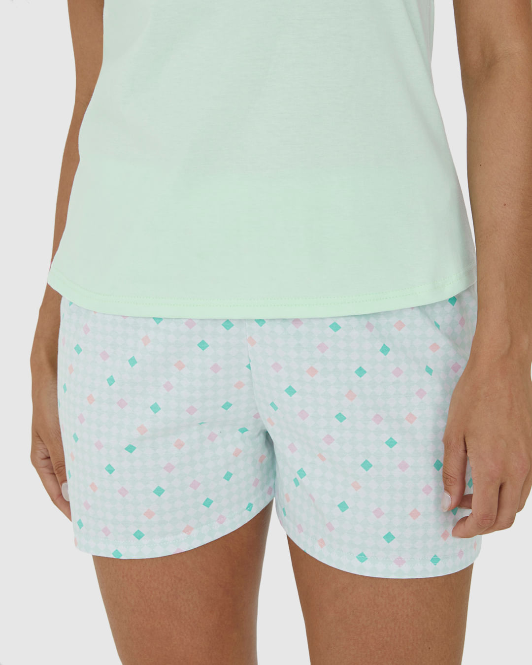 Pijama Feminino Shorts Estampado Cós Elástico Em Algodão - Imagem 3