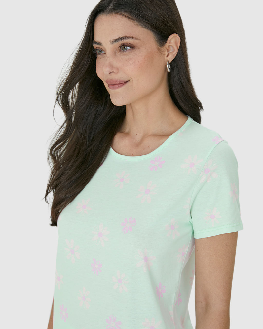 Pijama Feminino Manga Curta Estampa Flores Em Algodão - Imagem 23