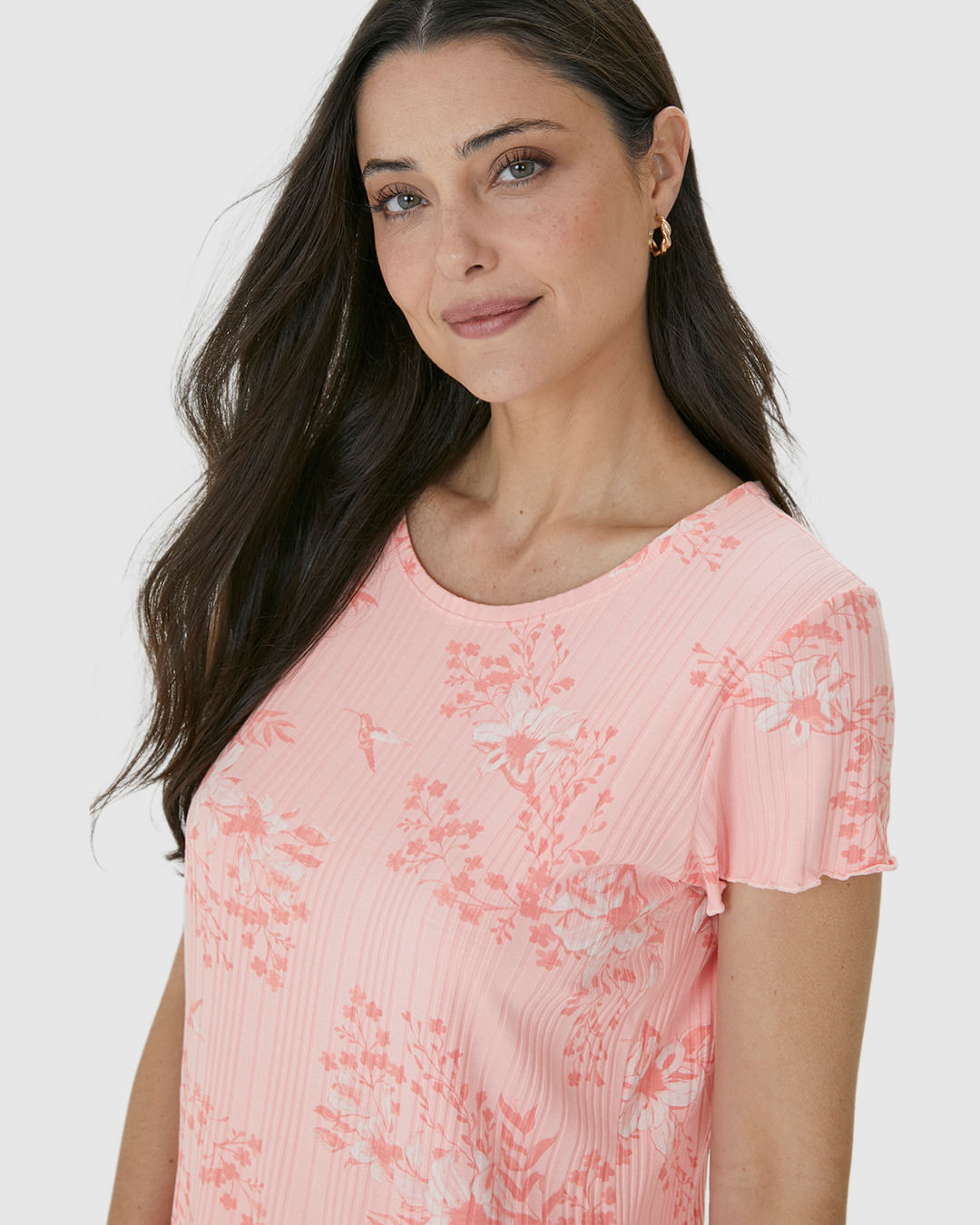 Pijama Feminino Estampado Com Barra Picot Em Malha Viscose Canelada - Imagem 23