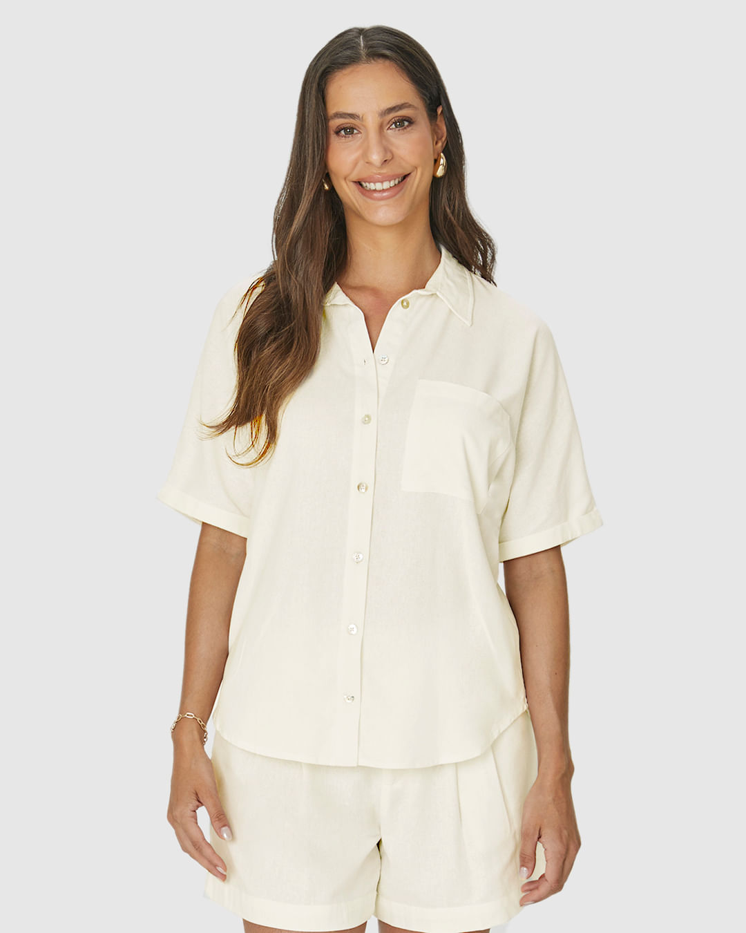 Camisa Box Feminina Manga Curta Em Viscolinho - Imagem 4