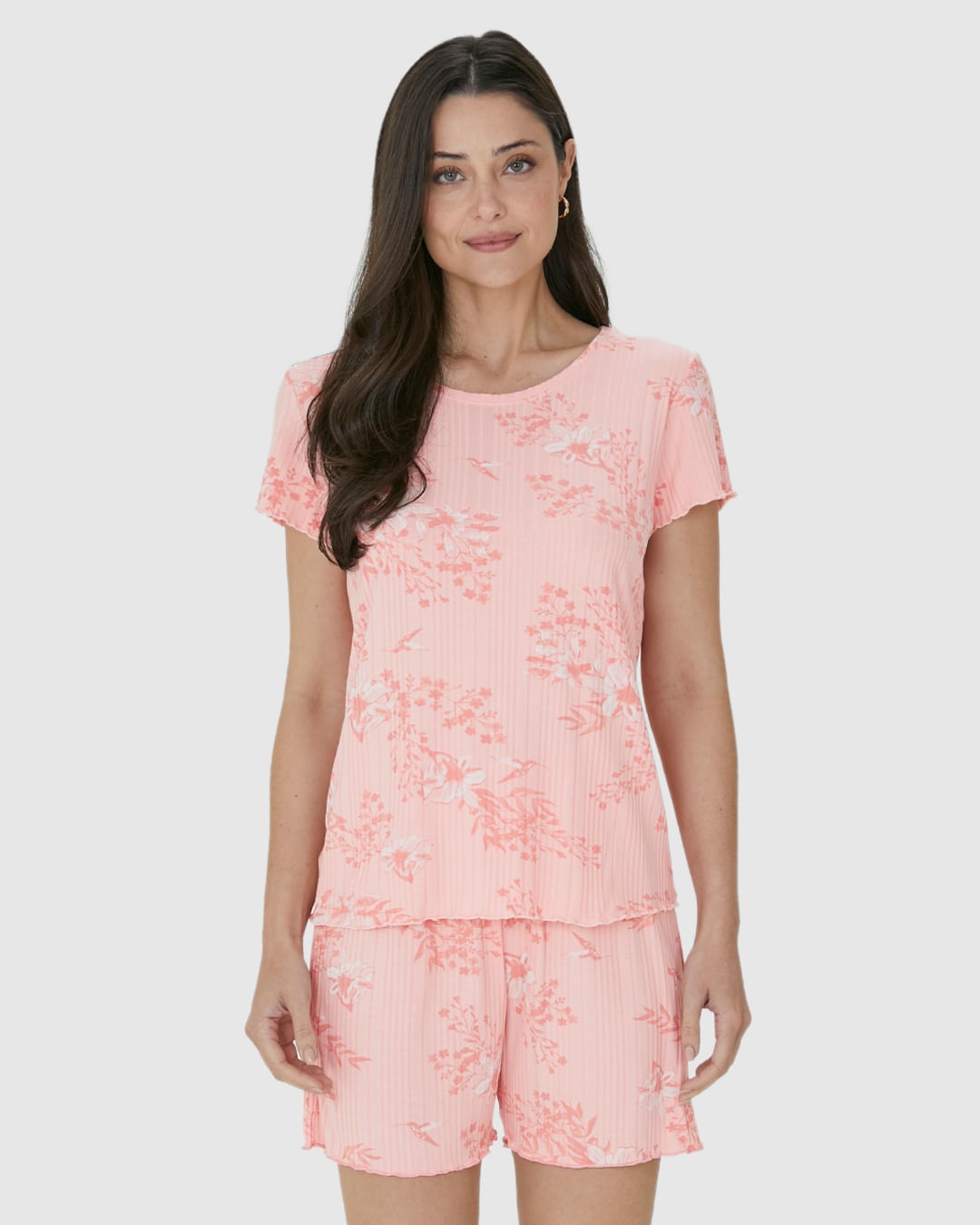 Pijama Feminino Estampado Com Barra Picot Em Malha Viscose Canelada - Imagem 24