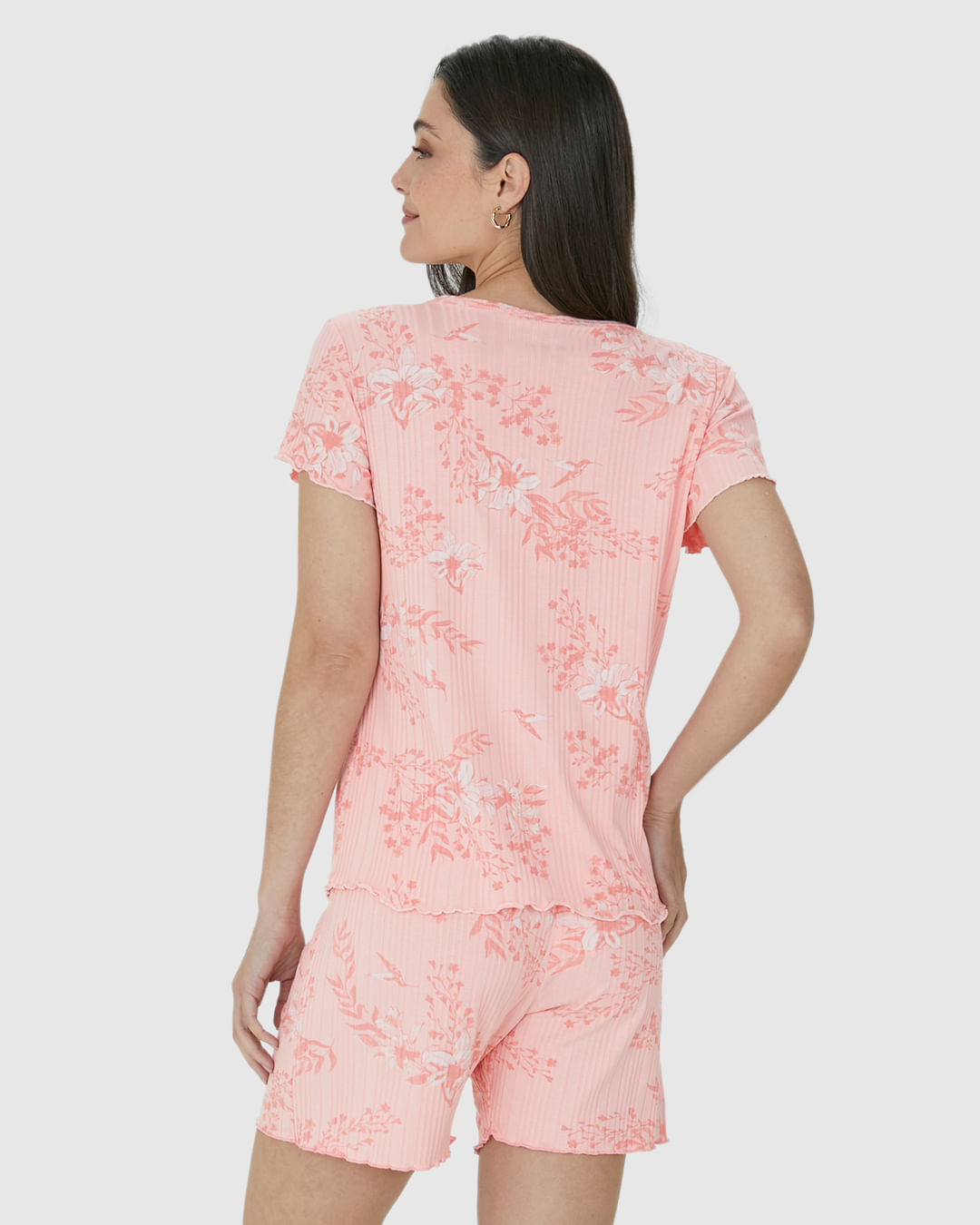 Pijama Feminino Estampado Com Barra Picot Em Malha Viscose Canelada - Imagem 15