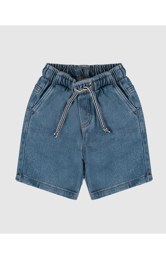 Bermuda Infantil Menino Cadarço Frontal Em Jeans Moletom Malwee Kids