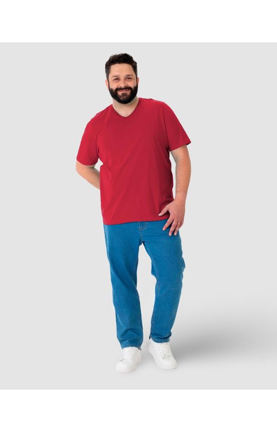 Camiseta Básica Masculina Plus Size Decote V Em Algodão