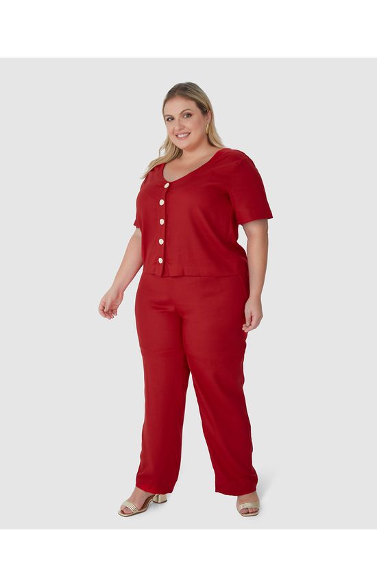 Calça Reta Feminina Plus Size Em Viscolinho