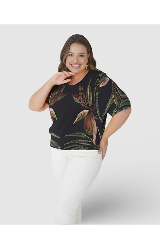 Blusa Feminina Plus Size Box Estampa Digital Em Viscose Stretch