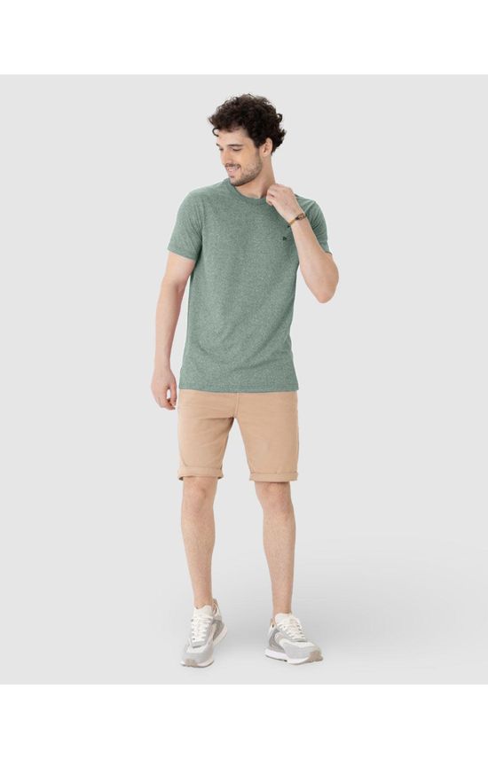 Camiseta Básica Masculina Bordada Em Malha Rajada