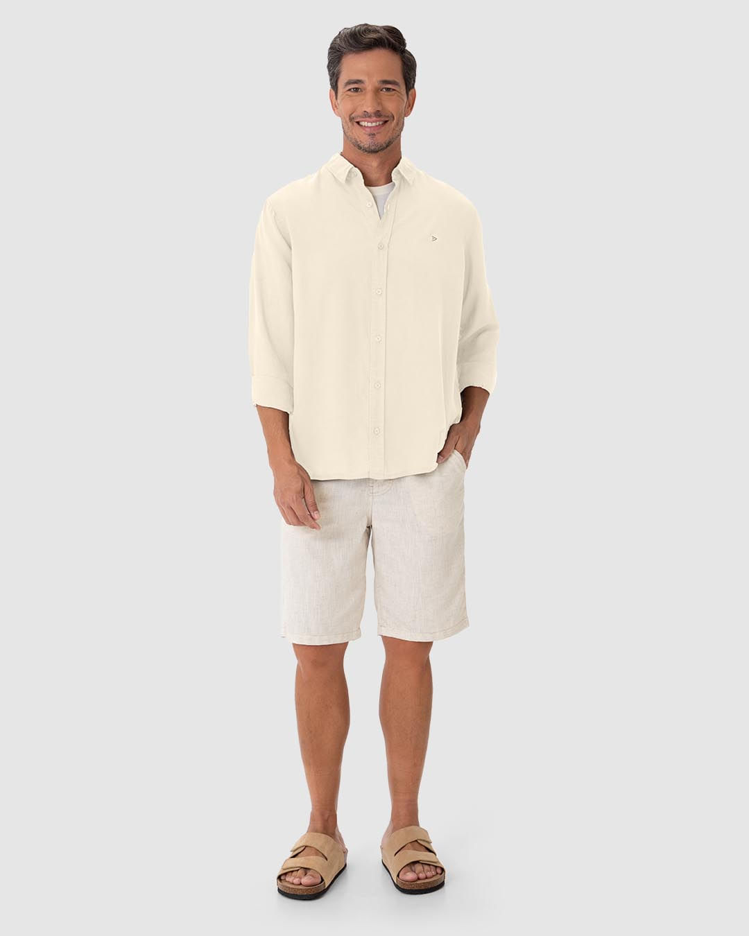 Camisa Masculina Regular Bordado Peitoral Em Liocel