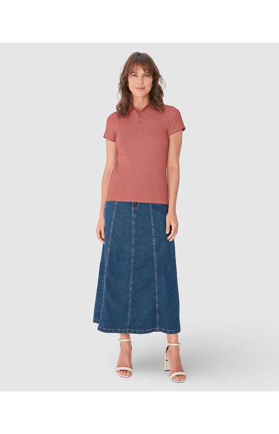 Blusa Polo Básica Feminina Com Peitilho Em Piquet Stretch